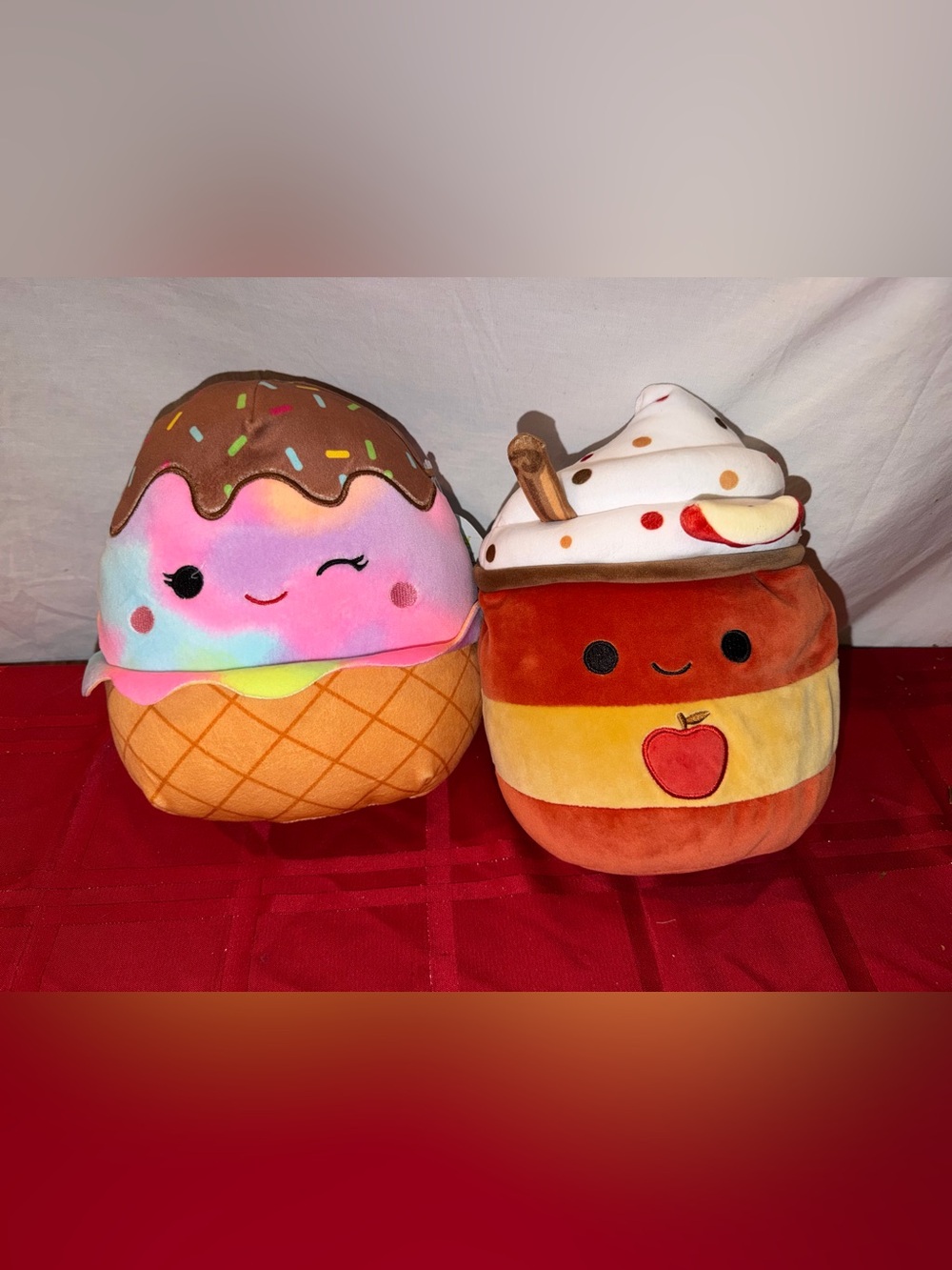 Squishmallows Multicolor Ice Cream Cone & Orange Caramel Apple Plush Duo